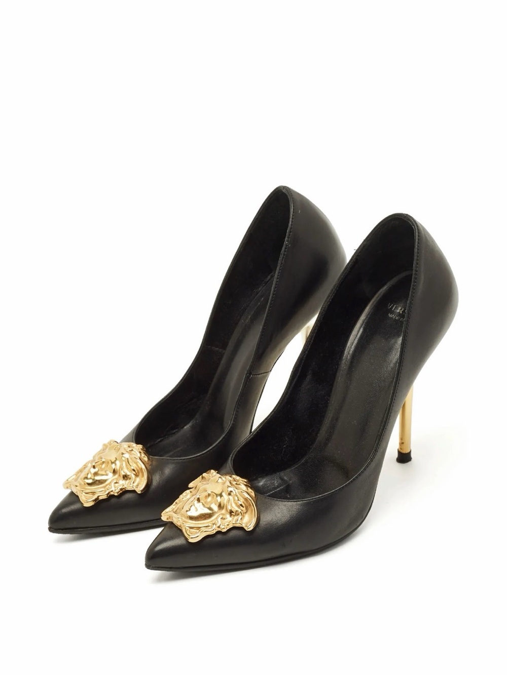 VERSACE BLACK MEDUSA PALAZZO PUMPS Gold Medusa Accent